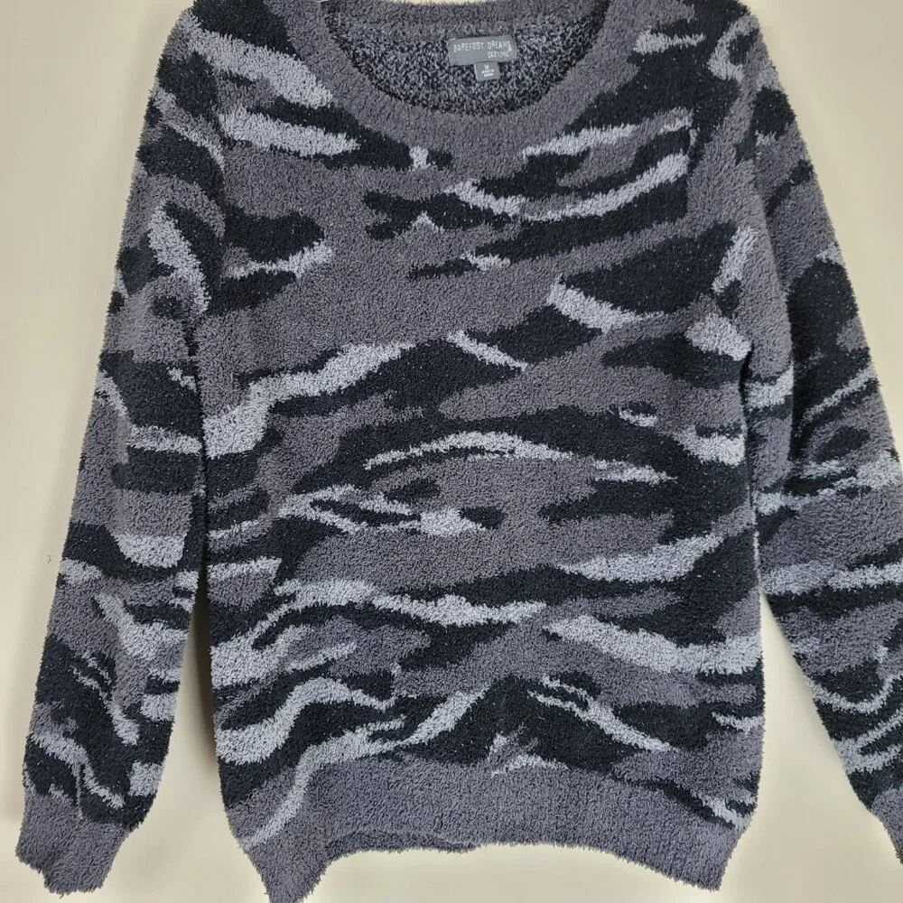 Barefoot Dreams CozyChic Seaside Crew Camo Sweater Carbon Size M